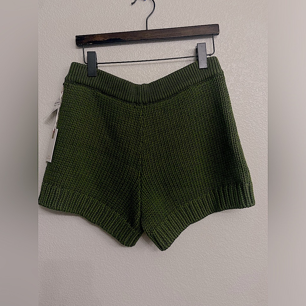 Good American Chunky Knit High Waisted Shorts Olive Green Lounge Cozy Core - Picture 10 of 12
